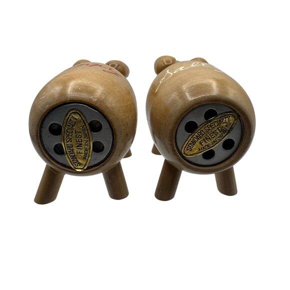 Vintage Standard Specialty Pig Salt And Pepper Shakers Wood Mid Century Modern - Picture 3 of 3